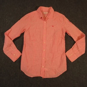 Peter Millar Button Down Shirt Womens Small Pink Roll Tab Collared Cotton Linen* - Picture 1 of 12