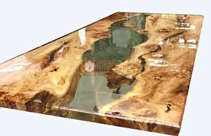Acacia Wooden Epoxy Resin Dining Table Conference Handmade Collectible Furniture - Picture 1 of 8