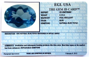 EGL USA Gem ID Card Natural Blue Topaz 2.15ct Oval Brilliant - Picture 1 of 3