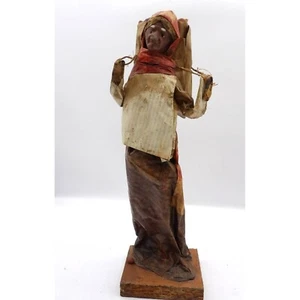 Viejita Papel Mache Old Woman w Bag of Beans tied to back Papier Mache 12x3½x3½ - Picture 1 of 5