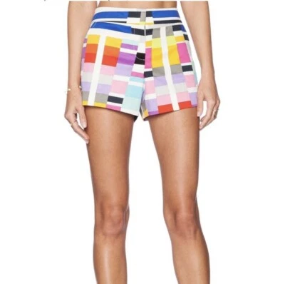 Pantalones Cortos TRINA TURK Corbin Geométricos Geo Colorido Rosa Negro Frente Plano 3.5” Talla 2 Foto 1 de 4