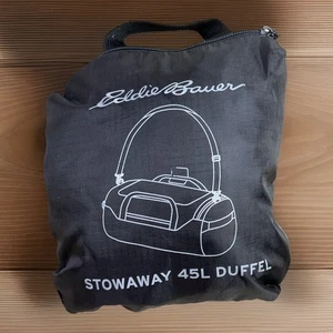 Eddie Bauer Stowaway 45L Duffel Bag Packable Convertible Travel Black - Picture 1 of 6
