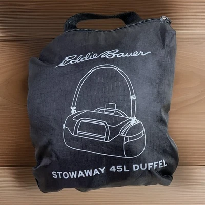 Eddie Bauer Stowaway 45L Duffel Bag Packable Convertible Travel Black - Image 1 of 4