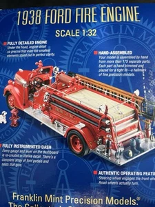 Franklin Mint 1938 Ford Fire Engine /w Stand. 1:32 Die cast NIB - Picture 1 of 12