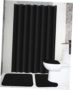 4 Pcs Bathroom Shower Curtain Set with Non Slip Rugs, Toilet Lid Cover and - Picture 1 of 7