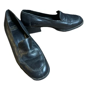Mocasines vintage años 90 Y2K Westies cuero negro grueso tacón bloque 9 estrechos - Imagen 1 de 7