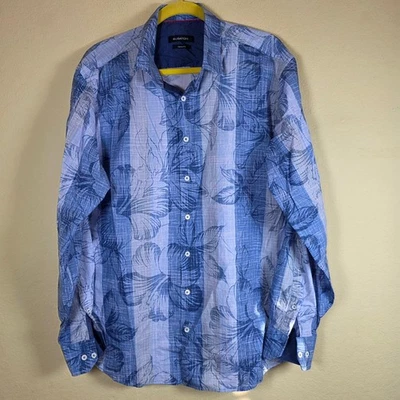 BUGATCHI Men's Blue Floral Plaid Classic Fit Long Sleeve Button Up Shirt XL - Image 1 of 4