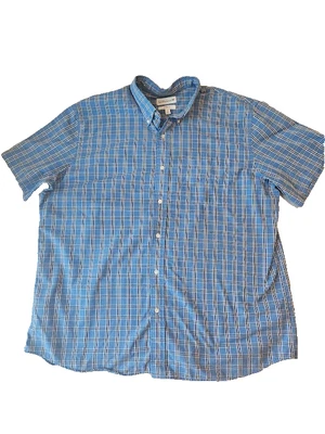 Saddlebred Classic Fit Short Sleeve Tall XXL Button Down Blue/Navy plaid - Image 1 of 4