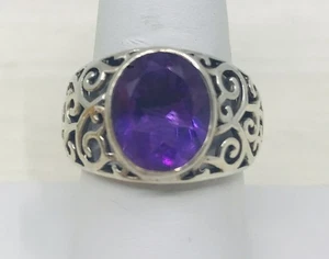 Sterling Silber filigran und lila Cabachon Amethyst Optik Stein Ring Größe 7,5 - Bild 1 von 24