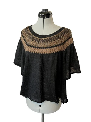 Free People Black Mohair Loose Knit Brown Patterned Neck Loose Fit Open Size - Image 1 of 4