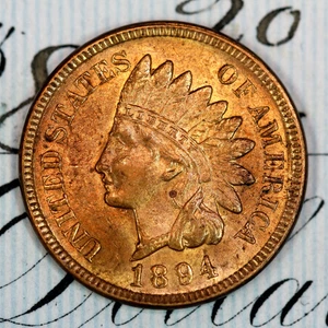 * 1894 * SOLID+ GEM BU MS INDIAN HEAD PENNY * FROM ORIGINAL COLLECTION - Picture 1 of 3