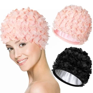 Gorro de baño vintage de encaje con flores pétalos florales estilo retro rosa 2 piezas... - Imagen 1 de 7