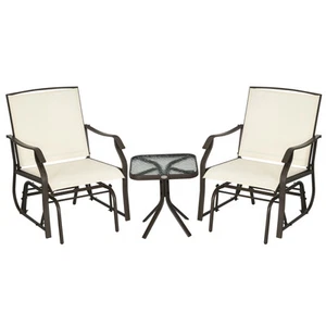 3 PIECE Outdoor Porch Mesh Fabric Rocking Glider Chair with Table Set - Picture 1 of 11