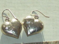 Vintage hand made, light, hanging pair heart shape 925 sterling silver earrings.