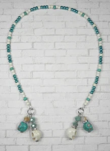 Skull Beaded Thong Bookmark Howlite Crystal Handmade Turquoise White New - Picture 1 of 4