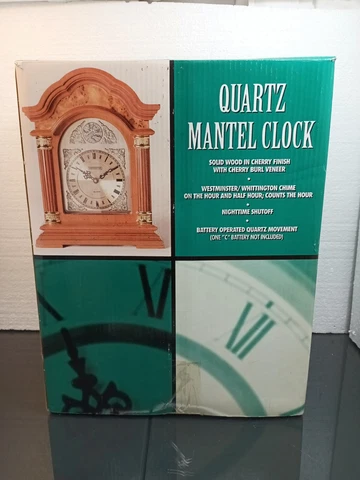 Vintage NOS Tempus Fugit Solid Cherry Burl Wood Battery Westminster Chime Clock Cover
