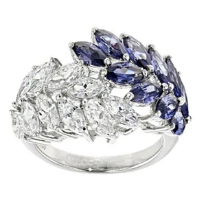 925 Sterling Silver Leaf Amethyst White Topaz Wedding Engagement Ring Size 8 - Picture 1 of 10