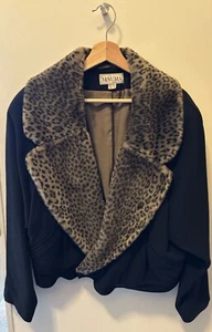 Vintage Jacket Coat Leopard Fur Collar 1990’s Cashmere VTG Rockabilly Punk Goth - Picture 1 of 5