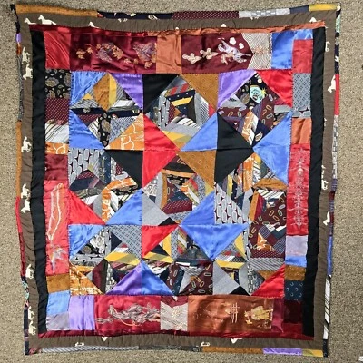 Manta de cuna de caballo de pana y corbatas de seda edredón loco de patchwork 36" X 42" Foto 1 de 4