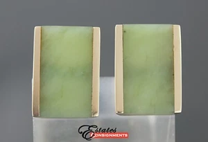 Grüne Jade 14k Gelbgold alte Manschettenknöpfe - Bild 1 von 9