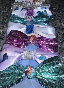 🎄Lot 7 Disney 👑 Princess Hair Clip FROZEN Sisters Anna Elsa Olaf✨GlitterRibbon - Picture 1 of 24