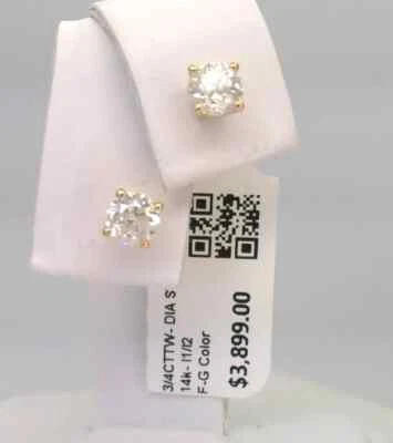Aretes de diamantes 3/4 CTTW certificados - oro amarillo sólido de 14K Foto 1 de 4