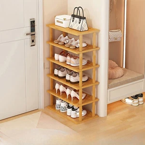 6 Ebenen Schuhregal Ablagegestelle aus Bambus Schmales Schuhschrank Standregal \ - Bild 1 von 8