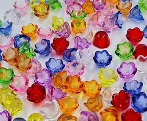 100xMixed Colour Acrylic Tulip Flower Bead Caps 10mm Lily Beads Jewellery Making - Picture 1 of 7