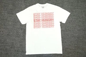 JEM COLLECTIVE WHITE RED SMALL STAY HUNGRY MOTIVATION PRINT TSHIRT MENS NWT NEW - Picture 1 of 4