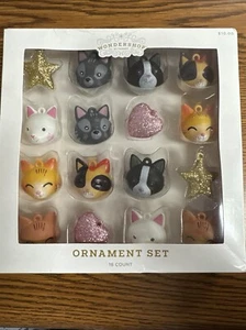 Wondershop At Target Cats, Pink Hearts & Gold Tone Stars 16 Mini Ornaments 2022 - Picture 1 of 7