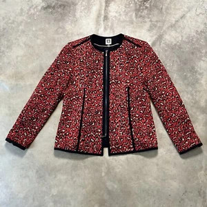 Anne Klein Jacket Womens Size 12 Animal Ponte Red Gold Leopard Print Office - Picture 1 of 10