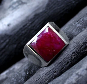 Solid 925 Sterling Silver Natural Ruby Corundum Gemstone Christmas Men's Ring - Picture 1 of 10