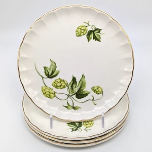W.S. George Bolero Dessert Plates Set of 4 Hops & Buds Botanical Gold Trim Green - Picture 1 of 6