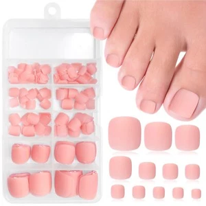 240 Nude Pink Press On Toenails Short Square Full Cover False Toe Nails Tips - Bild 1 von 6