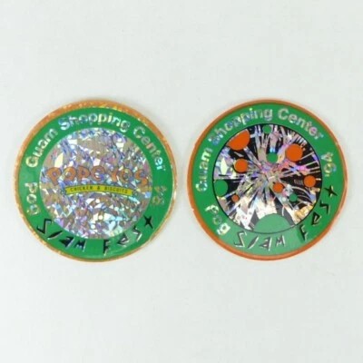 Set of 2 Guam Shopping Center Slam Fest 1994 Pogs / Milk Caps Popeyes Chicken - Image 1 of 4