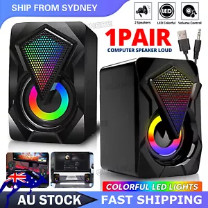 2x Computer Speaker Loud Sound with LED RGB Light for PC Laptop Stereo Desktop - Picture 1 of 10
