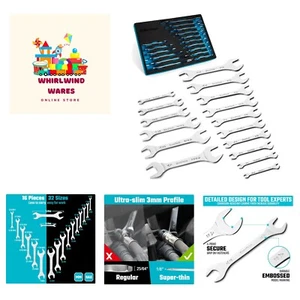 Professional 16-Piece Slim Spanner Wrench Set - Rust-Resistant Chrome Finish - Picture 1 of 9