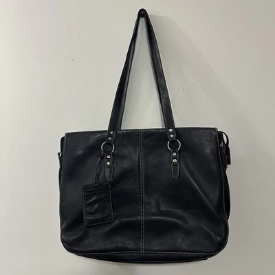 Maletín de cuero negro para computadora portátil Buxton bolso de mano expandible acolchado 16 x 11 x 5 Foto 1 de 4