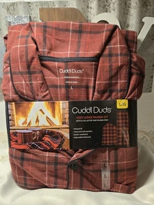 Set Pigiama Cuddl Duds Cozy Lodge Tatch Collare Top Pantaloni Borgogna Plaid Uomo Lg - Foto 1 di 4