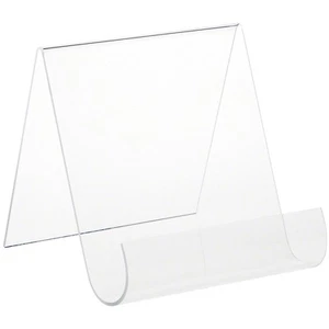 Caballete trasero plano acrílico transparente Plymor con frente redondeado, 8" H x 7,5" W x 8,5" D - Imagen 1 de 1