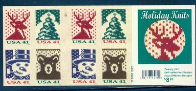 US 4207-4210 Christmas Knits, Complete Booklet/20, Not Folded, Mint NH - Image 1 of 2