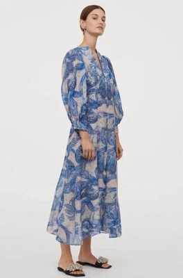 H&M CONSCIOUS EXCLUSIVE BLUE MOSAIC FLOATY SILK MIDI MAXI DRESS SIZE UK 10 EU 38 - Image 1 of 4