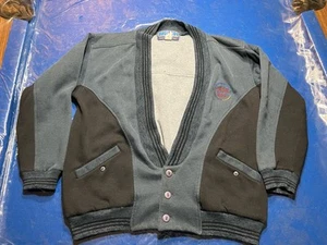 Bugle Boy World Solution Varsity Cardigan Sweater Teal Black Men's S (Fits Med) - Picture 1 of 6