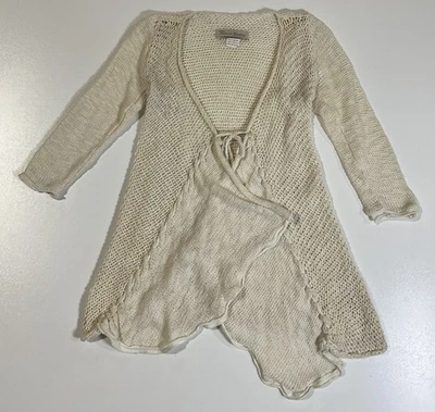 Cardigã vintage assimétrico de malha de crochê tamanho P fada manga 3/4 fina Y2K - Imagem 1 de 4