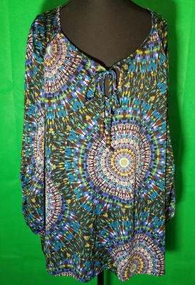 Blusa boho túnica Avenue para mujer talla 22/24 multicolor cuello en V elástica manga larga Foto 1 de 4