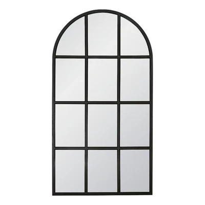 Maklaine Transitional Grid Arched Mirror in Matte Black Solid Wood - Image 1 of 4