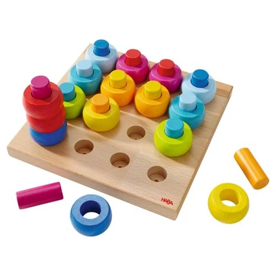 HABA Rainbow Whirls Wooden Sorting & Stacking Rings Shape Sorter, Educational... - Image 1 of 4