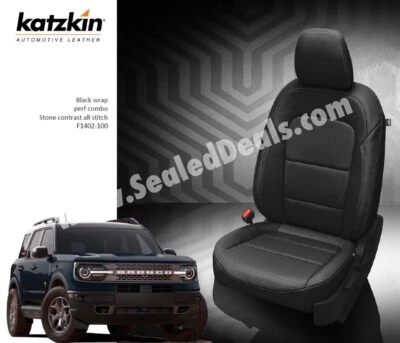 Katzkin Black Leather Seat Covers Upgrade for 2021 2022 Ford Bronco Sport Base - Imagem 1 de 4