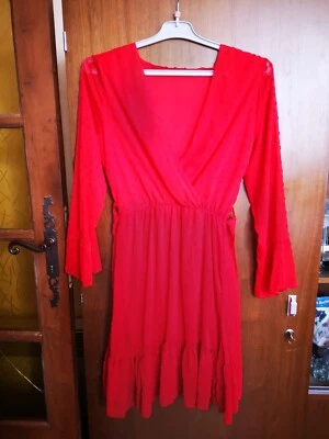 Robe en voile rouge, manches longues, Taille 40 - Photo 1/4