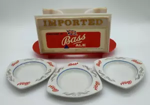 Vintage Imported England Is Bass Ale Pub Bar Caddy & 3 Ceramic Ashtrays - Picture 1 of 20
